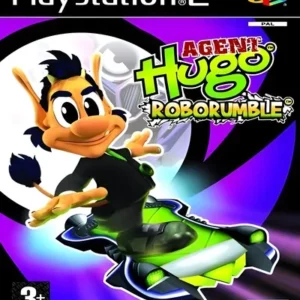 Agent Hugo Roborumble PlayStation 2 game cover art showing cartoon character Hugo with robots GAMERIFT