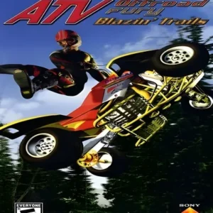 ATV Offroad Fury Blazin Trails game cover art for PSP handheld showing off-road vehicles and rugged terrain GAMERIFT