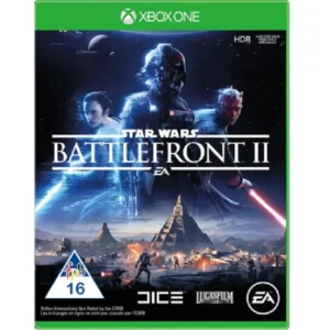 Star Wars Battlefront II game cover art featuring iconic characters and starships on Xbox One GAMERIFT
