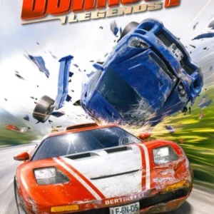 Burnout Legends game cover art featuring high-speed cars and explosions on PSP handheld console GAMERIFT