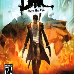 Cover art for DMC Devil May Cry featuring Dante in action with dark gothic background on Xbox 360 GAMERIFT