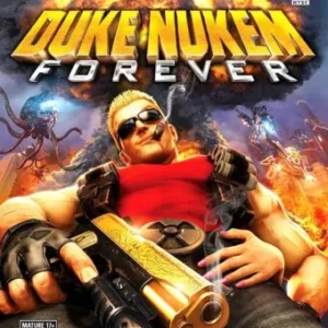 Duke Nukem Forever game cover art featuring the iconic character holding weapons on Xbox 360 case GAMERIFT