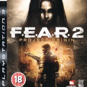 F E A R 2 Project Origin PlayStation 3 game cover art showing the title and dark atmospheric background GAMERIFT