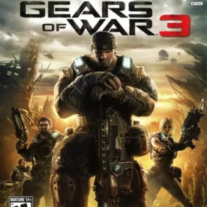 Gears of War 3 cover art showing soldiers in combat gear with chainsaw guns on Xbox 360 case GAMERIFT