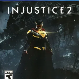 Injustice 2 game cover art showing DC superheroes on PlayStation 4 disc only edition GAMERIFT
