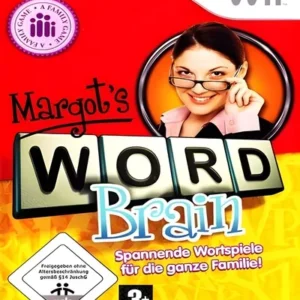 Margots Word Brain game cover art for Nintendo Wii showing colorful letters and puzzle graphics GAMERIFT