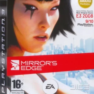 Mirror's Edge game cover art featuring a female runner with a city skyline background for PlayStation 3 console GAMERIFT