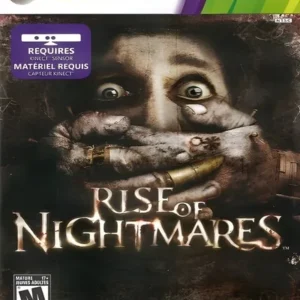 Rise of Nightmares game cover art featuring horror-themed characters and title text on Xbox 360 case GAMERIFT