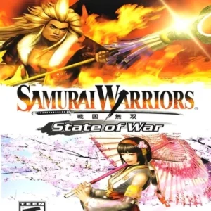 Samurai Warriors State of War game cover art for PSP handheld console showing samurai warriors in battle scene GAMERIFT