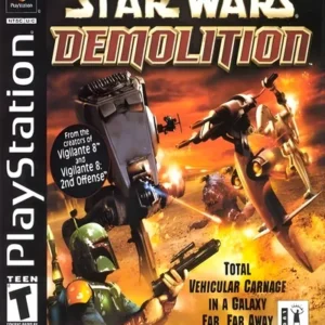 Star Wars Demolition PlayStation 1 game cover art showing characters and vehicles in a battle scene GAMERIFT