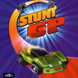 Stunt GP PlayStation 2 game cover art showing a futuristic racing bike on a vibrant track GAMERIFT