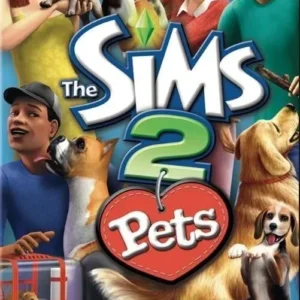 The Sims 2 Pets game cover art for PSP handheld console showing playful pets and characters GAMERIFT