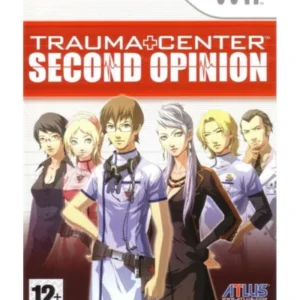 Trauma Center Second Opinion game cover art showing medical staff and surgical tools on Nintendo Wii console GAMERIFT