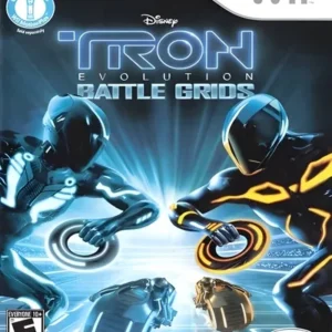 Tron Evolution Battle Grids game cover art for Nintendo Wii showing futuristic grid design and light cycles GAMERIFT
