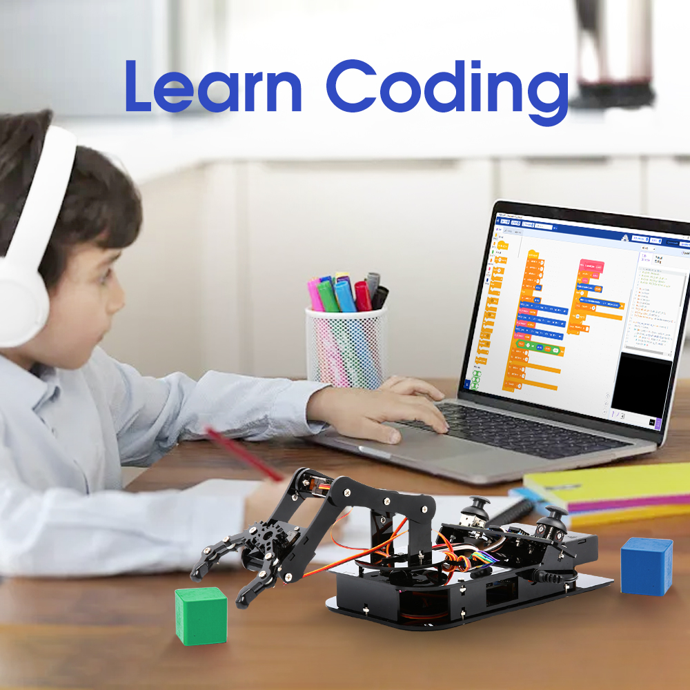 Child programming with robotic kit.