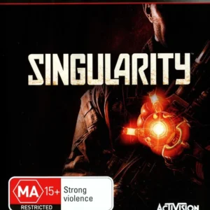 Used PS3 Singularity game case with cover art showing soldier holding glowing device, MA15+ label, box in good condition