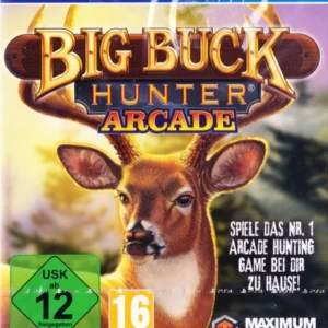 Big Buck Hunter Arcade PS4 used game cover showing deer with antlers, German USK 12 rating and Maximum Games logo.