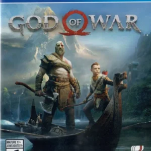 God of War PS4 used game case cover showing Kratos and Atreus on boat with axe, Mature 17+ ESRB rating