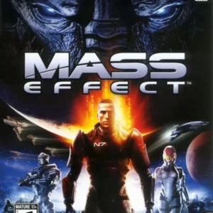 Mass Effect Xbox 360 used game cover featuring Commander Shepard, alien squadmates, and BioWare logo with Mature ESRB rating.