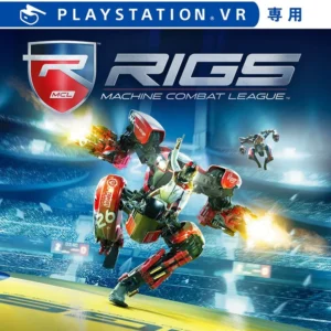 RIGS Machine Combat League PS4 VR used game cover art featuring armored mech robot in futuristic arena stadium , ,