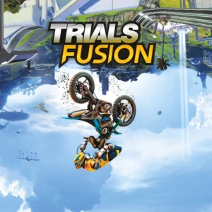 Trials Fusion PS4 used game cover art featuring motocross rider performing mid-air flip with futuristic floating tracks in background