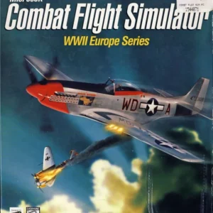 Microsoft Combat Flight Simulator WWII Europe Series PC big box cover art featuring P-51 Mustang shooting down German fighter.