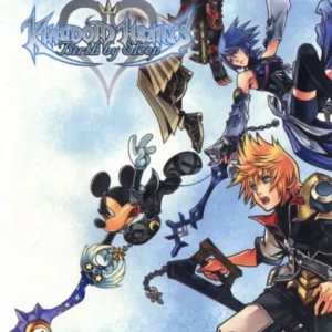 Kingdom Hearts Birth by Sleep PSP game cover featuring Terra, Aqua, Ventus, and Mickey Mouse with Keyblades.