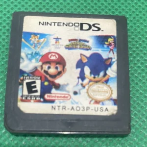 Used Nintendo DS Mario & Sonic at the Olympic Winter Games cartridge with worn label showing Mario and Sonic cover art.