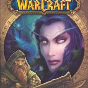 World of Warcraft PC game box cover featuring night elf and dwarf characters, Blizzard Entertainment logo, Teen ESRB rating.