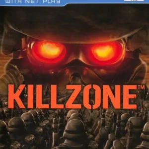 Killzone PS2 PAL used game cover featuring Helghast soldier with glowing red eyes and army of troops below.