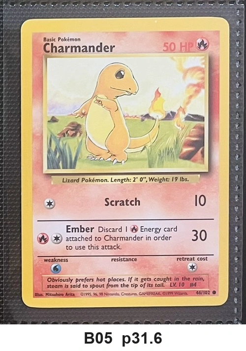 Pokemon TCG Charmander 46/102 - Base Set (Common) - Pre-Owned - Cards